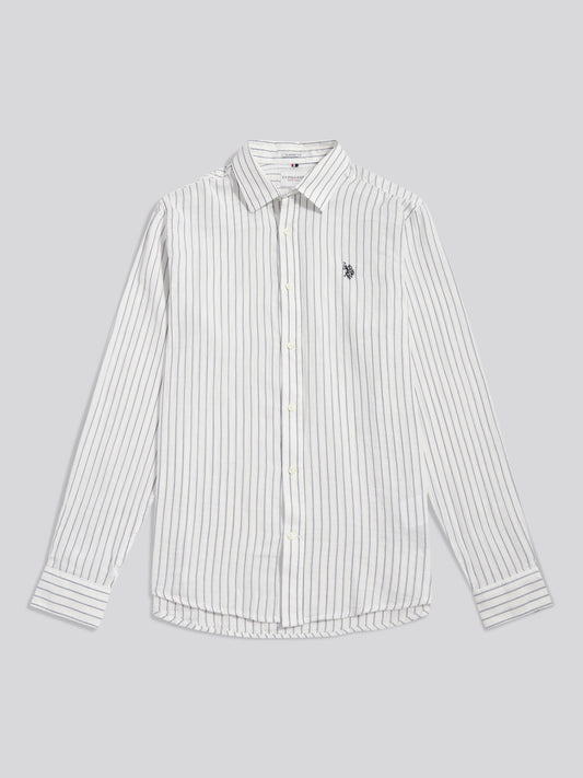 Mens Double Cloth Stripe Summer Shirt Bright White