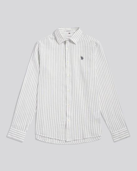 Mens Double Cloth Stripe Summer Shirt Bright White