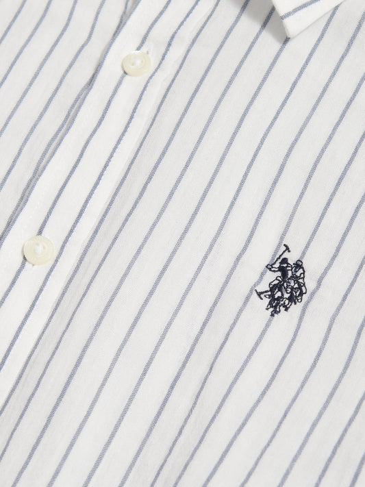 Mens Double Cloth Stripe Summer Shirt Bright White