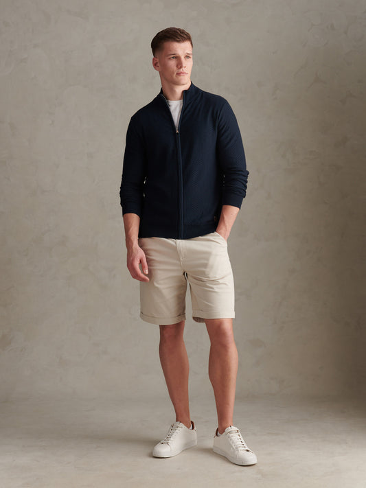 Large Scale Herringbone Full Zip Funnel Dark Sapphire Navy