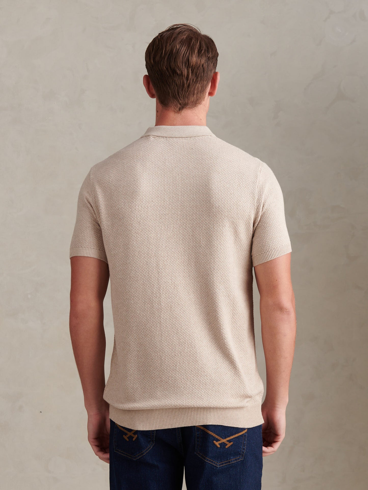 Mens Textured Knit Polo Shirt Atmosphere Marl