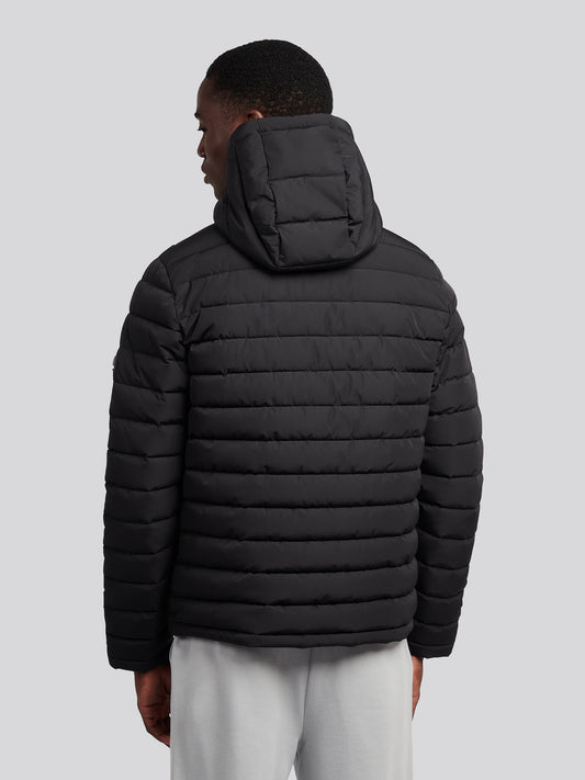 Mens Lightweight Quilt Hooded Puffer in Black