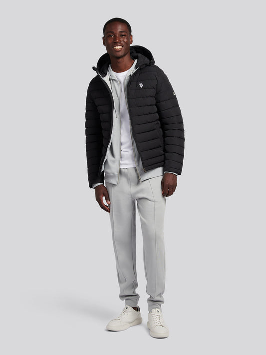 Mens Lightweight Quilt Hooded Puffer in Black