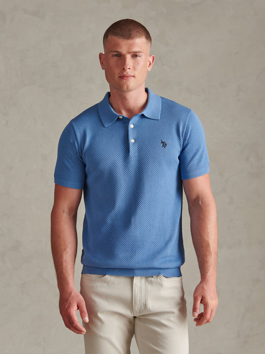 Mens Moss Stitch Knit Polo Shirt Riviera