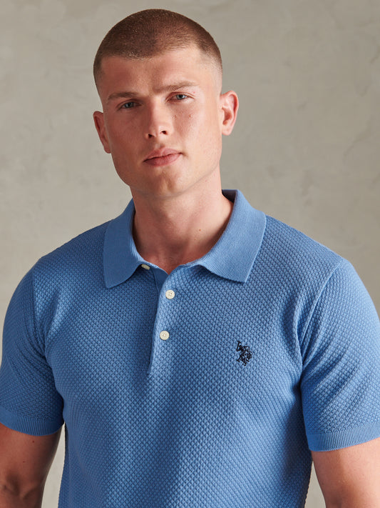 Mens Moss Stitch Knit Polo Shirt Riviera