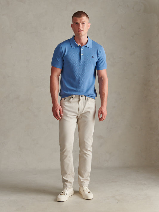 Mens Moss Stitch Knit Polo Shirt Riviera