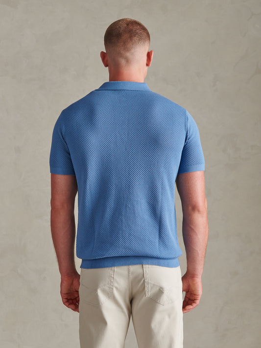 Mens Moss Stitch Knit Polo Shirt Riviera