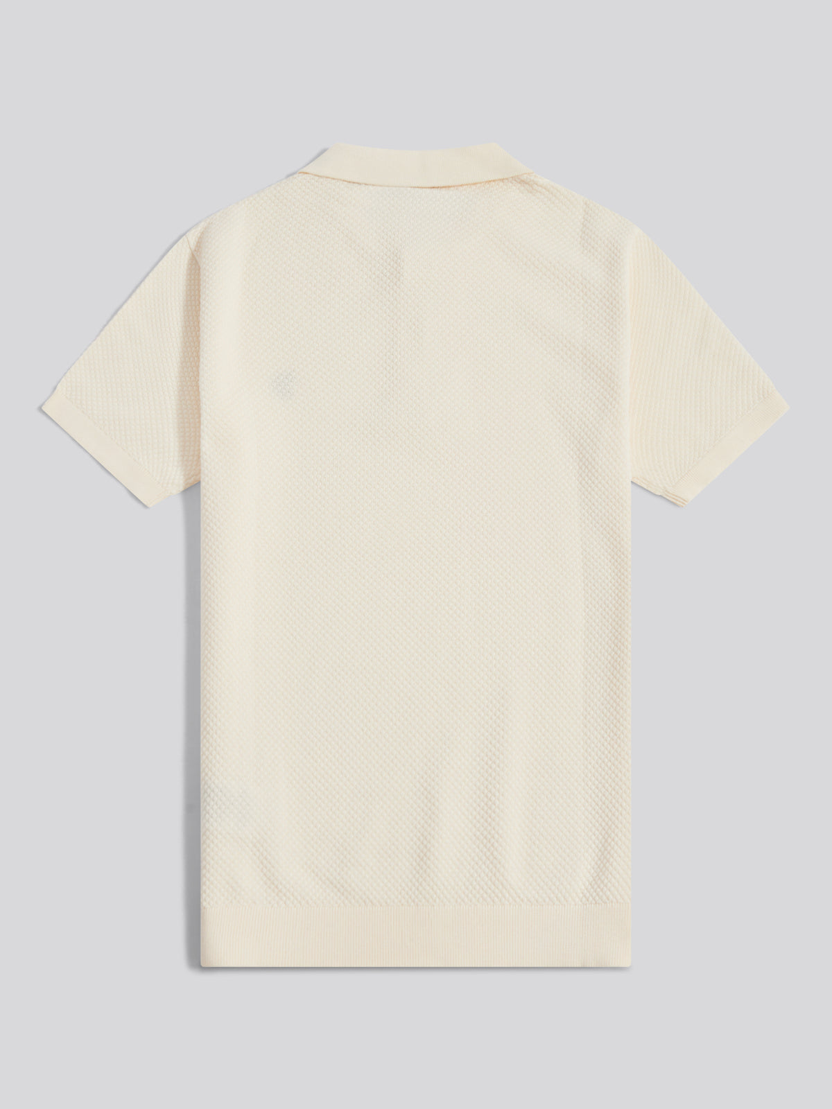 Mens Moss Stitch Knit Polo Shirt Whisper White