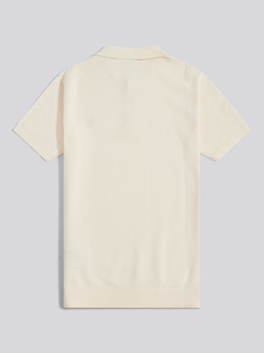 Mens Moss Stitch Knit Polo Shirt Whisper White