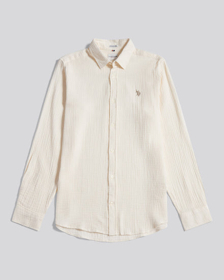 Mens Double Cloth Shirt Whisper White