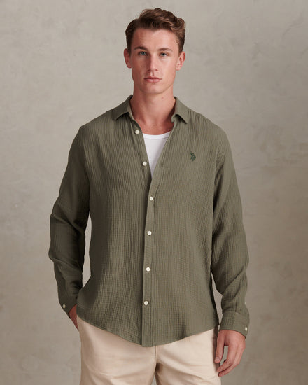 Mens Double Cloth Shirt Mulled Basil
