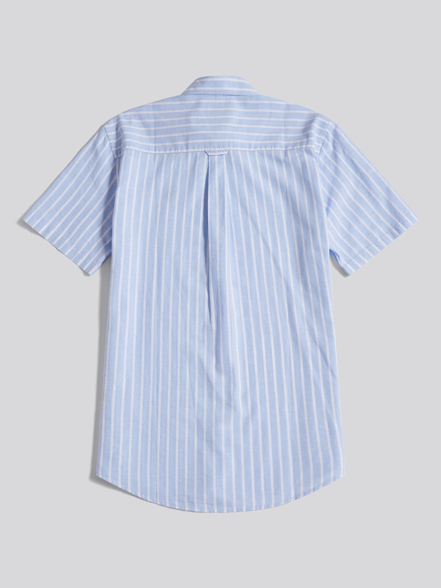 Mens Linen Blend Summer Stripe Short Sleeve Shirt Chambray Blue