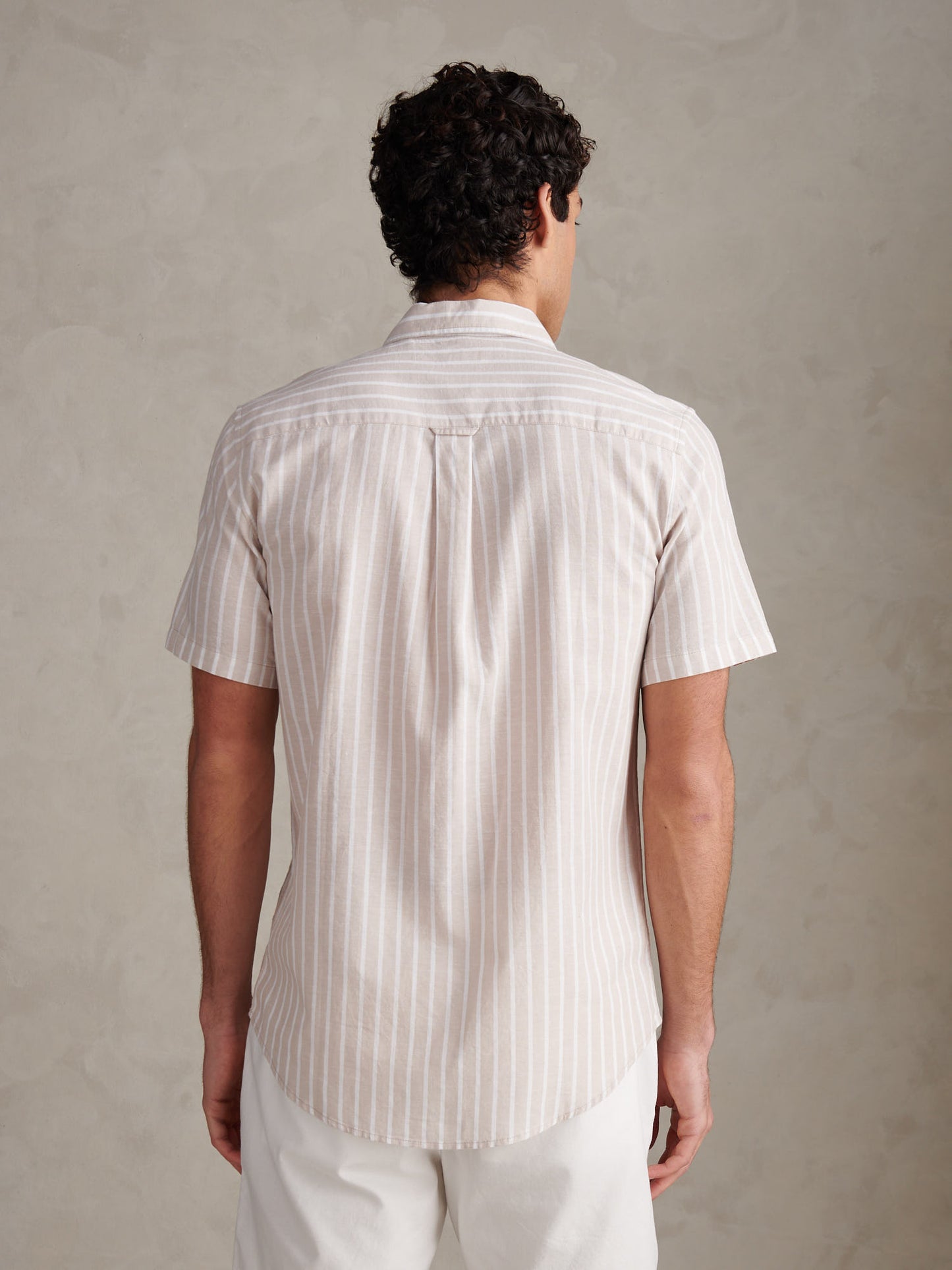 Mens Linen Blend Summer Stripe Short Sleeve Shirt Atmosphere
