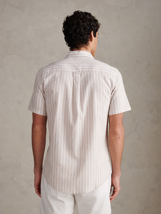 Mens Linen Blend Summer Stripe Short Sleeve Shirt Atmosphere