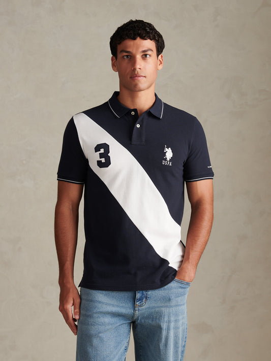 Mens Sash Colour Block Pique Polo Shirt Dark Sapphire Navy