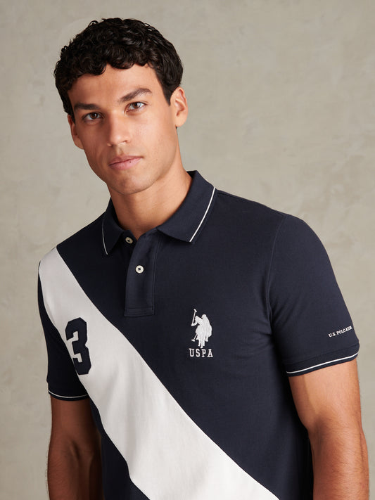 Mens Sash Colour Block Pique Polo Shirt Dark Sapphire Navy