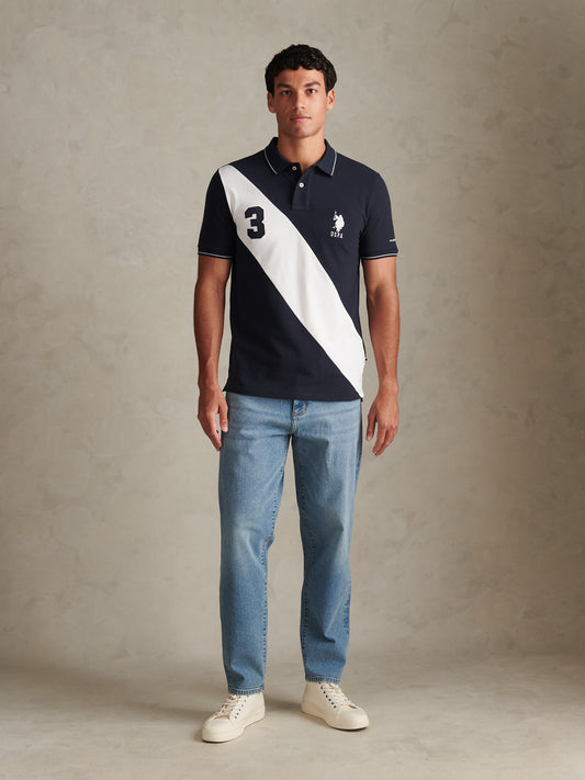 Mens Sash Colour Block Pique Polo Shirt Dark Sapphire Navy