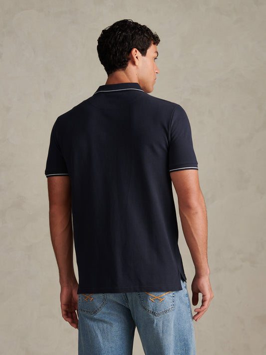 Mens Sash Colour Block Pique Polo Shirt Dark Sapphire Navy