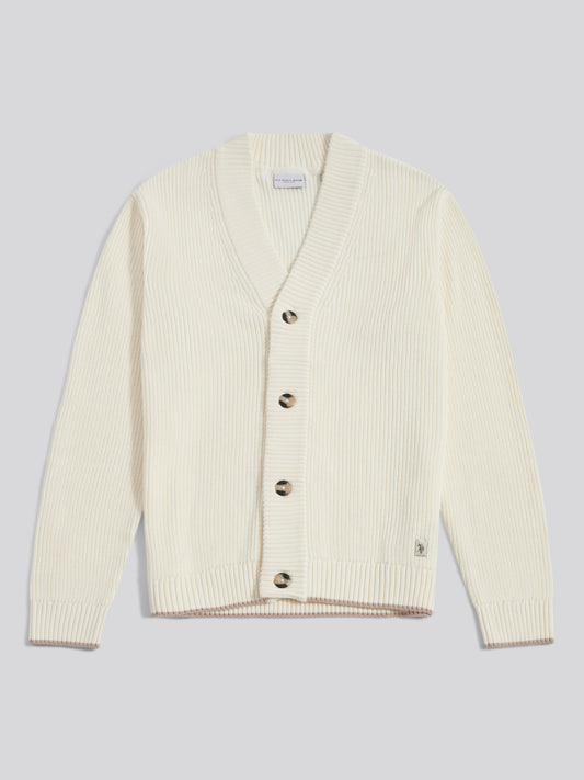 Mens Open Collar Knitted Cardigan Whisper White