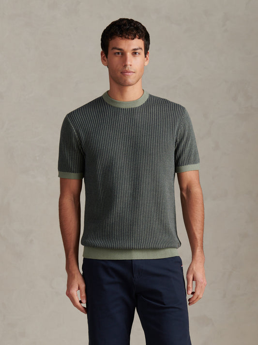Cotton Vertical Open Texture T-Shirt Sea Spray