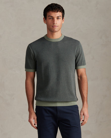 Mens Cotton Vertical Texture Knit T-Shirt Sea Spray