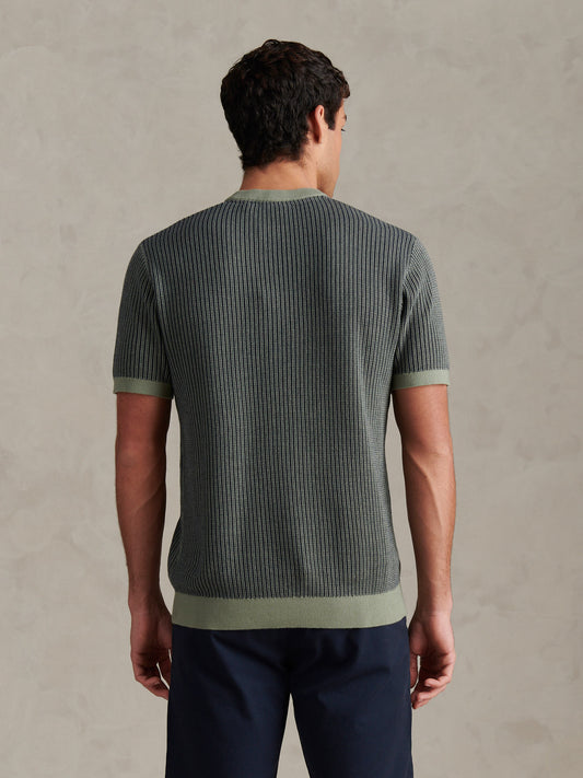 Cotton Vertical Open Texture T-Shirt Sea Spray