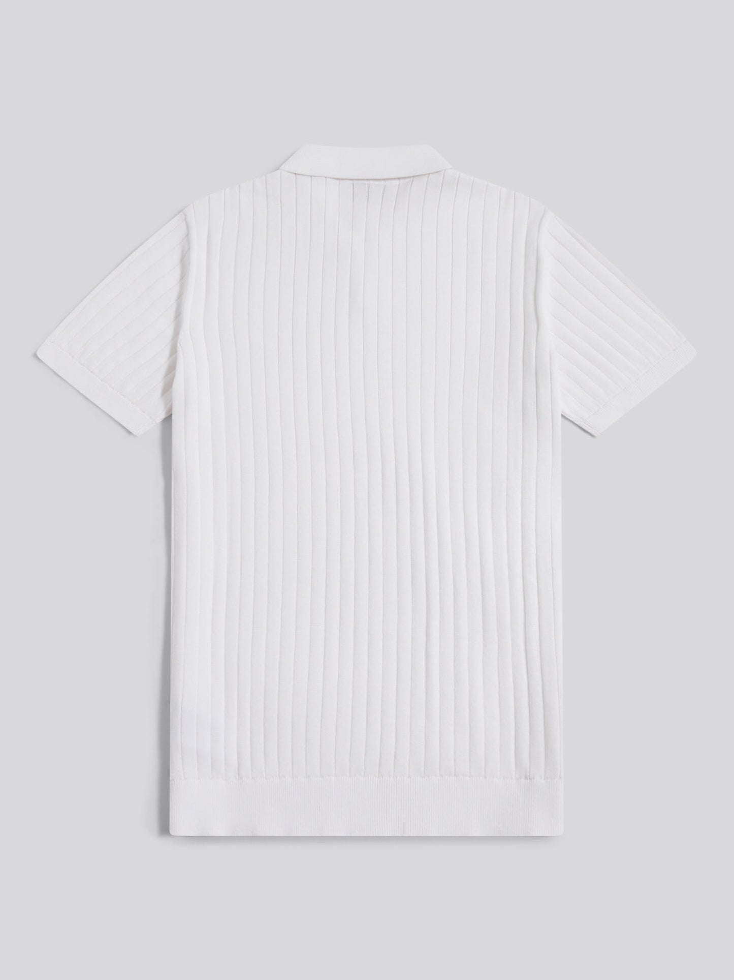 Mens Revere Collar Vertical Knit Polo Shirt Bright White