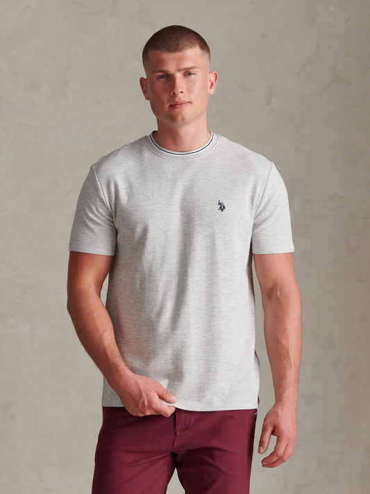 Mens Honeycomb Pique Tipped T-Shirt Light Grey Marl