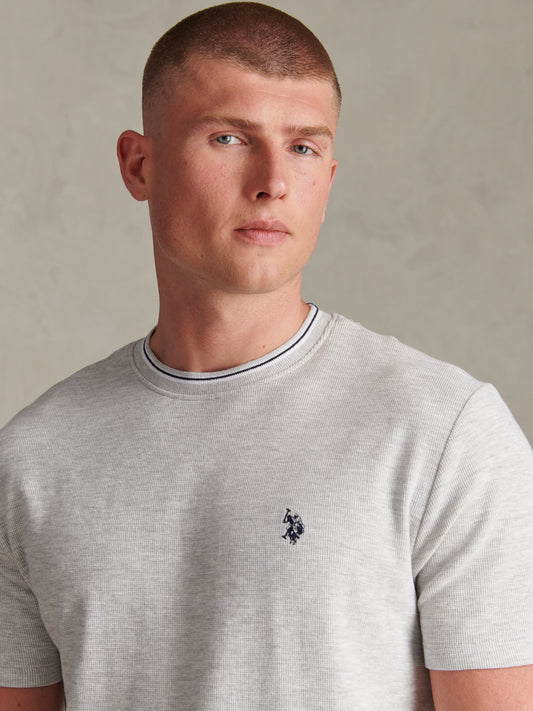 Mens Honeycomb Pique Tipped T-Shirt Light Grey Marl