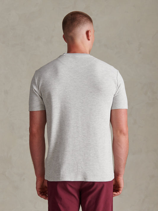 Mens Honeycomb Pique Tipped T-Shirt Light Grey Marl