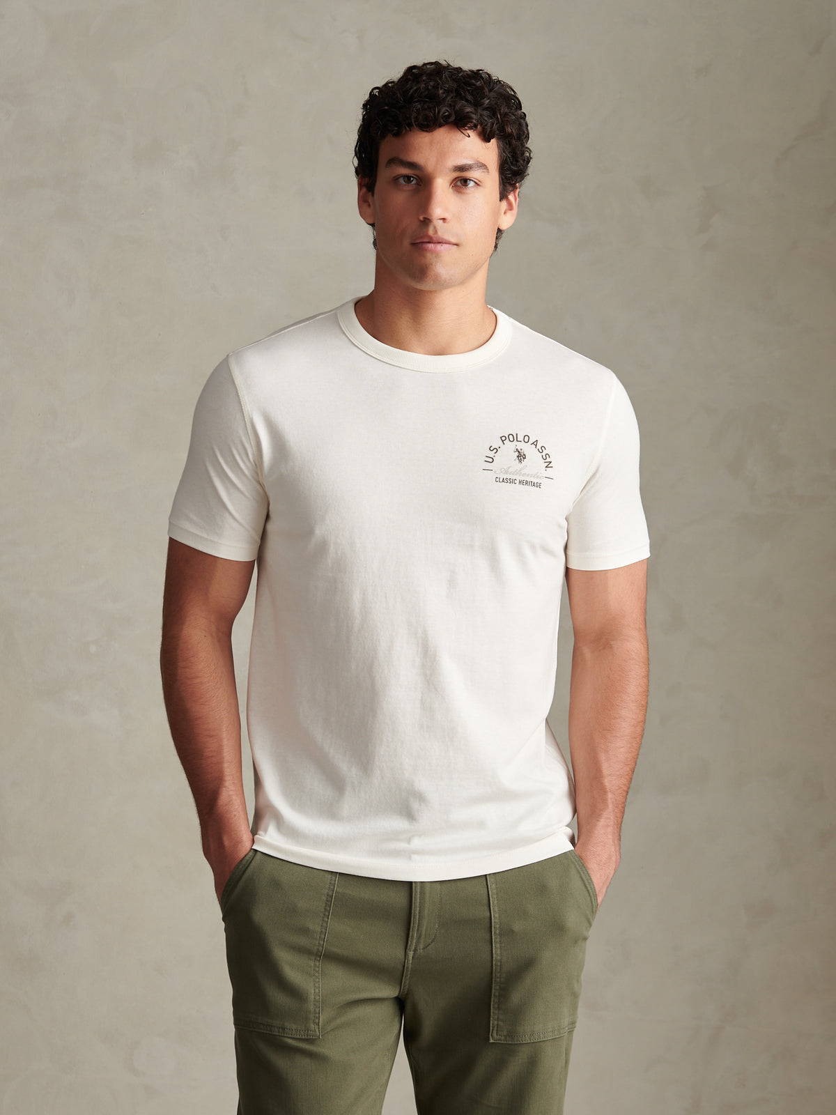 Mens Classic Heritage Front & Back Graphic T-Shirt Whisper White