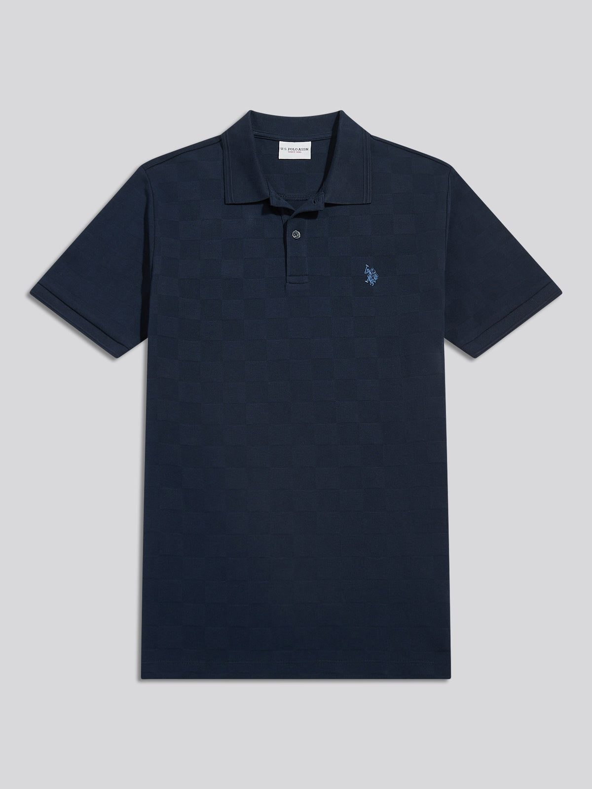 Mens Square Texture Tipped Polo Shirt Dark Sapphire Navy / Moonlight Blue DHM