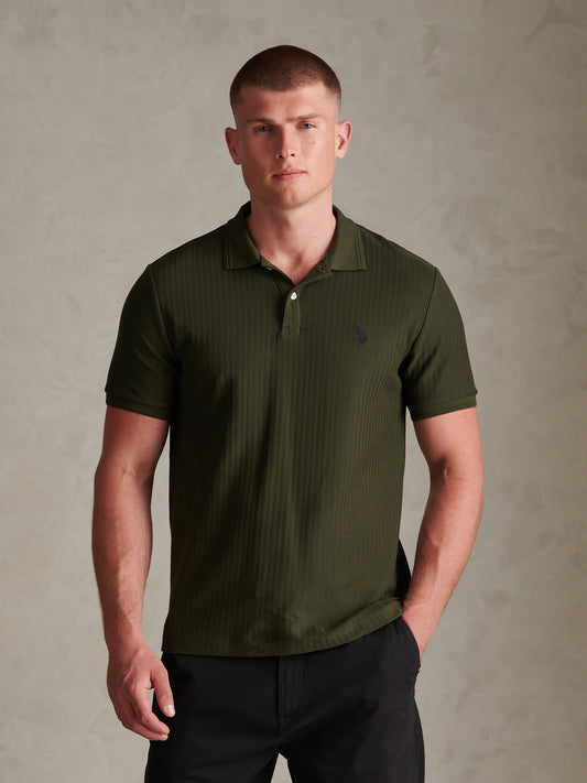 Mens Herringbone Texture Polo Shirt Forest Night
