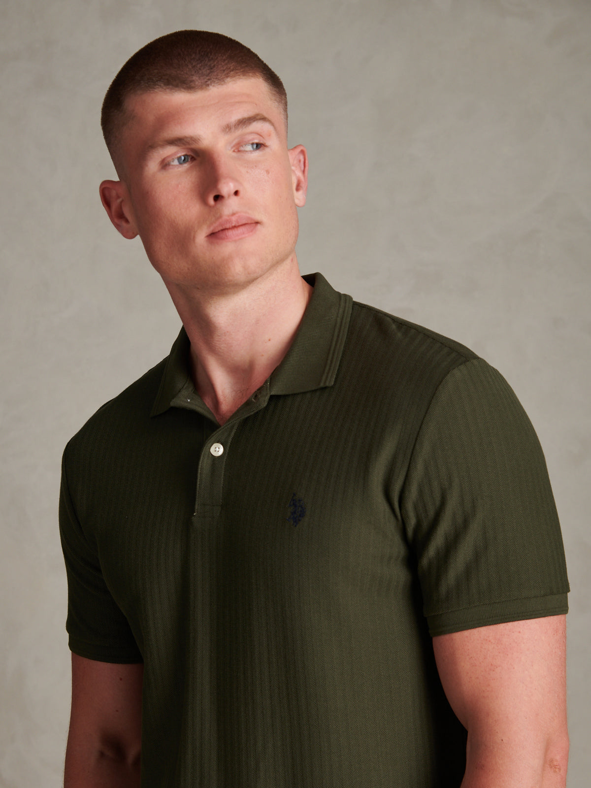 Mens Herringbone Texture Polo Shirt Forest Night
