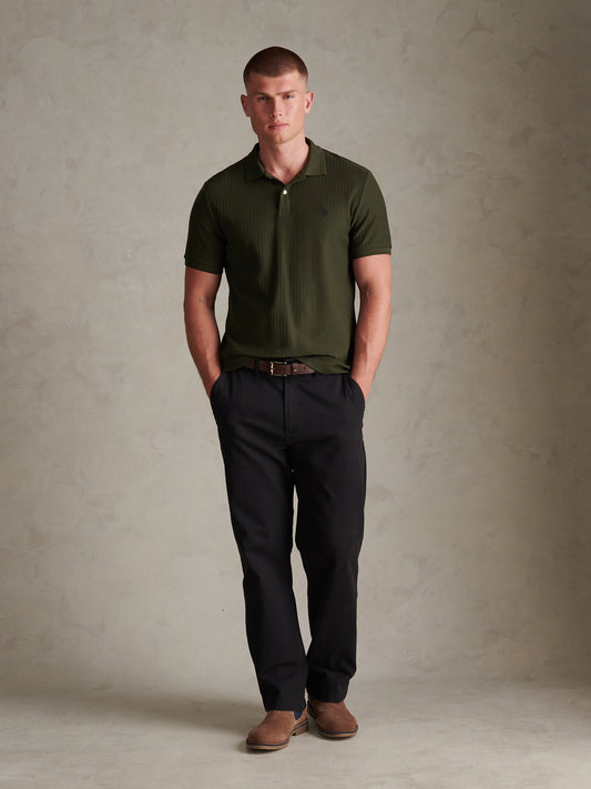 Mens Herringbone Texture Polo Shirt Forest Night