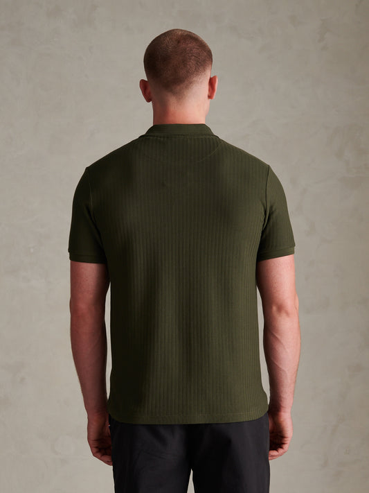 Mens Herringbone Texture Polo Shirt Forest Night