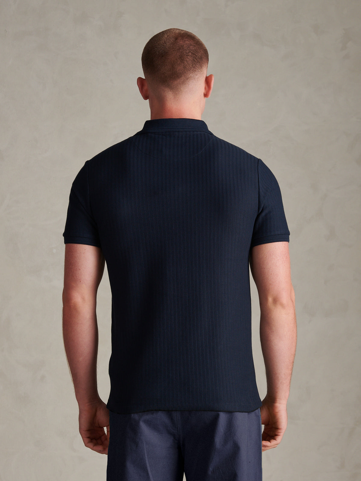 Mens Herringbone Texture Polo Shirt Dark Sapphire Navy / Moonlight Blue DHM
