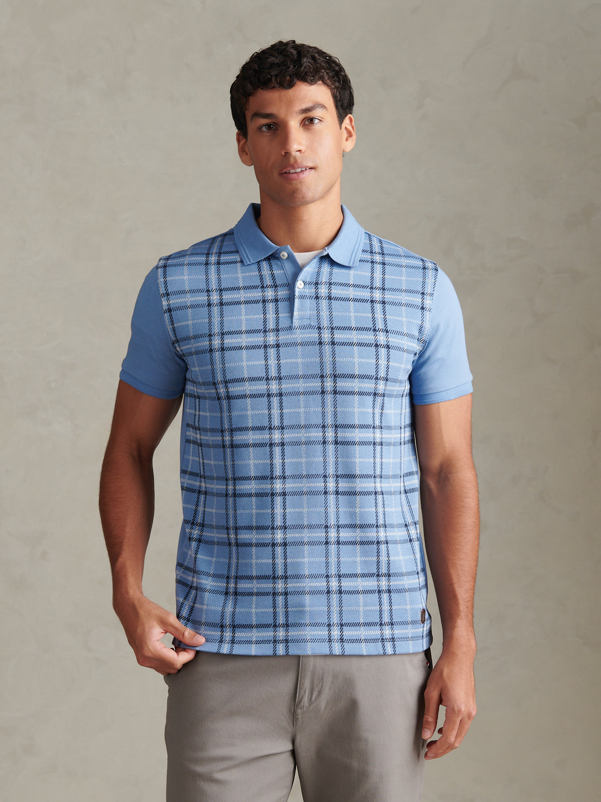 Mens Jacquard Check Polo Shirt Ashleigh Blue