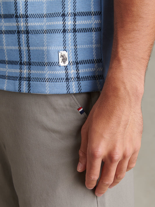 Mens Jacquard Check Polo Shirt Ashleigh Blue