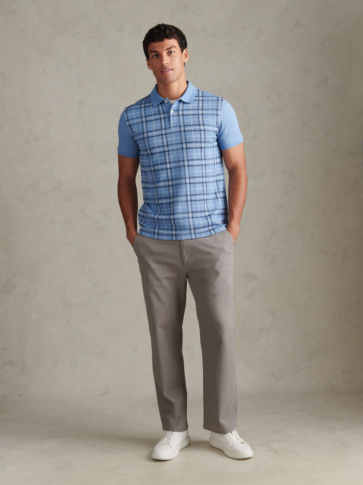 Mens Jacquard Check Polo Shirt Ashleigh Blue