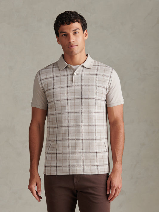 Mens Jacquard Check Polo Shirt Nacreous Clouds