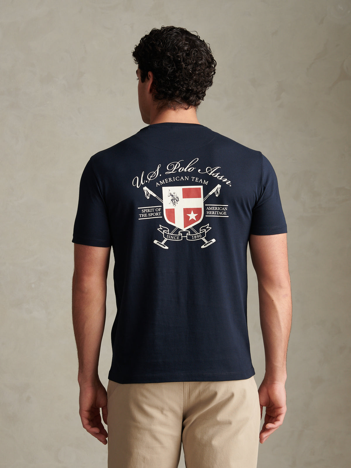 Mens Front & Back Crest Graphic T-Shirt Dark Sapphire Navy