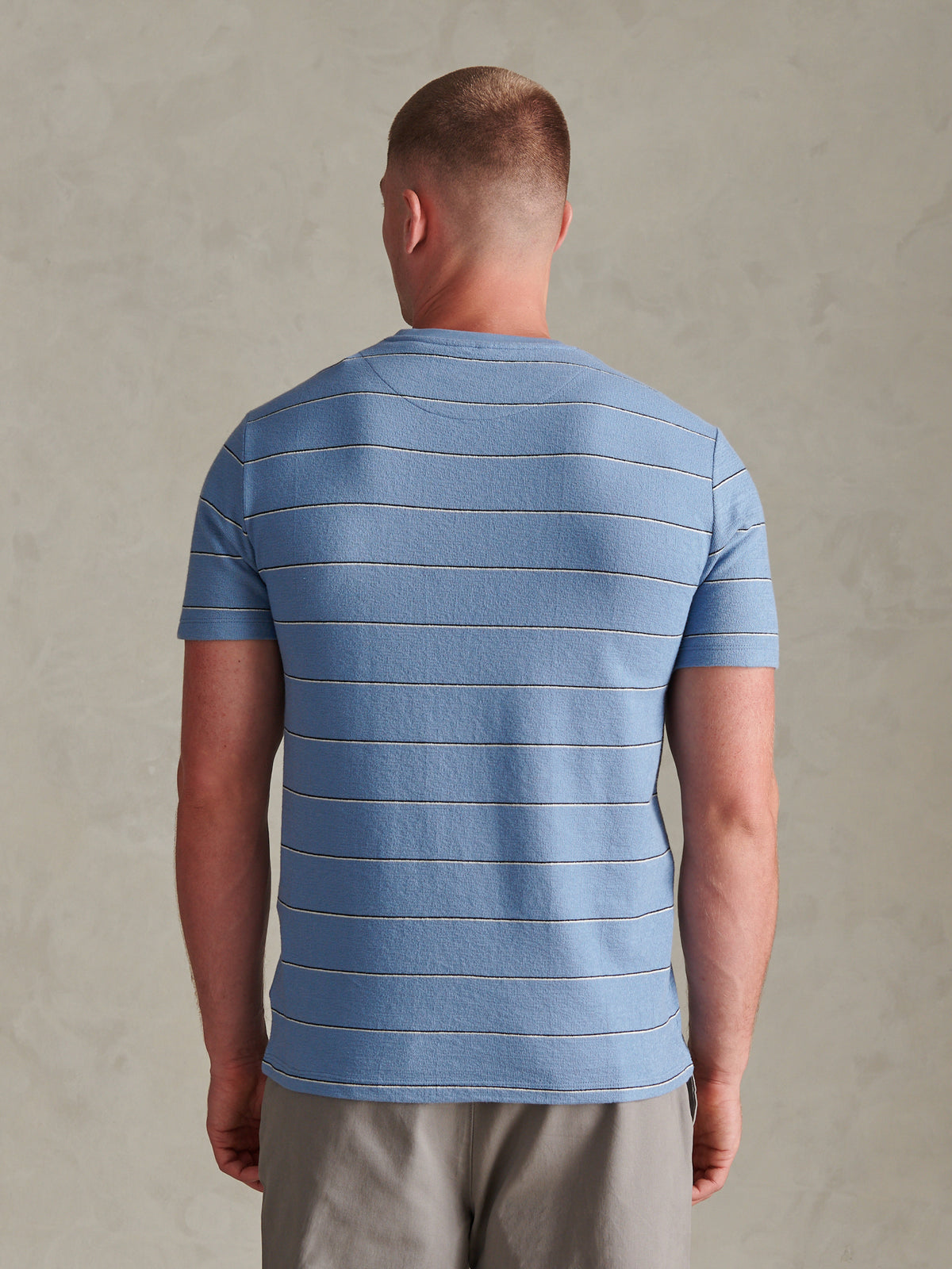 Mens Flat Pile Terry Narrow Stripe T-Shirt Ashleigh Blue