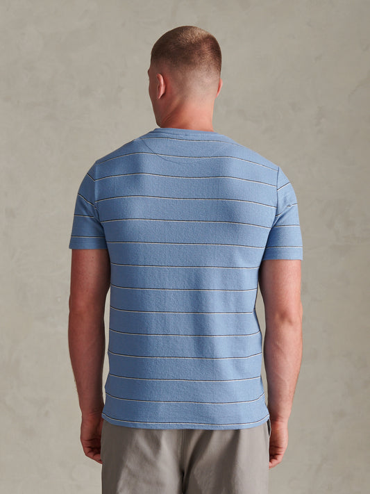 Mens Flat Pile Terry Narrow Stripe T-Shirt Ashleigh Blue