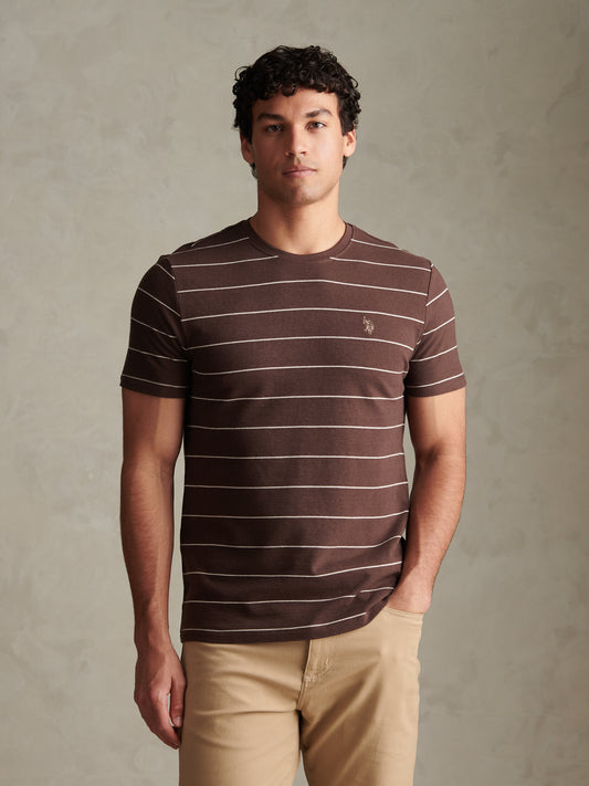 Mens Flat Pile Terry Narrow Stripe T-Shirt Bracken