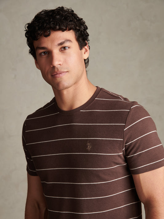 Mens Flat Pile Terry Narrow Stripe T-Shirt Bracken