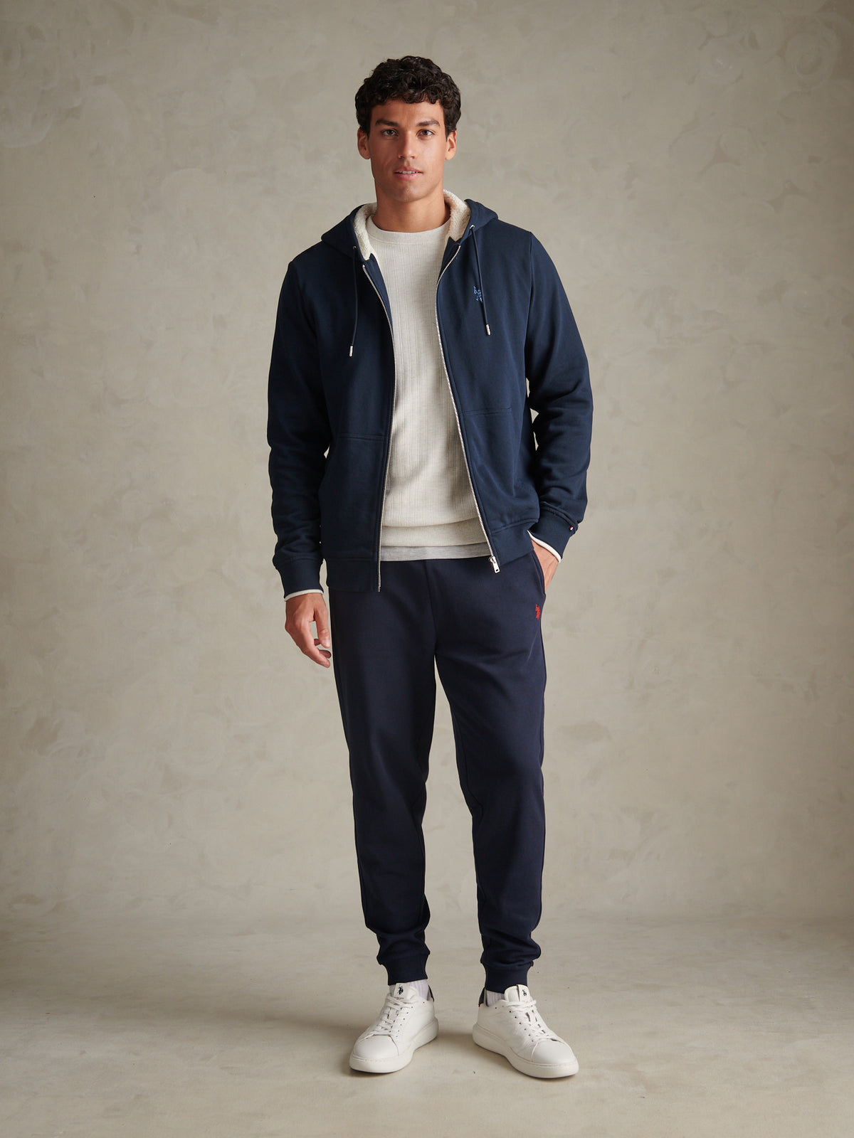 Mens Borg-Lined Zip-Through Hoodie Dark Sapphire Navy