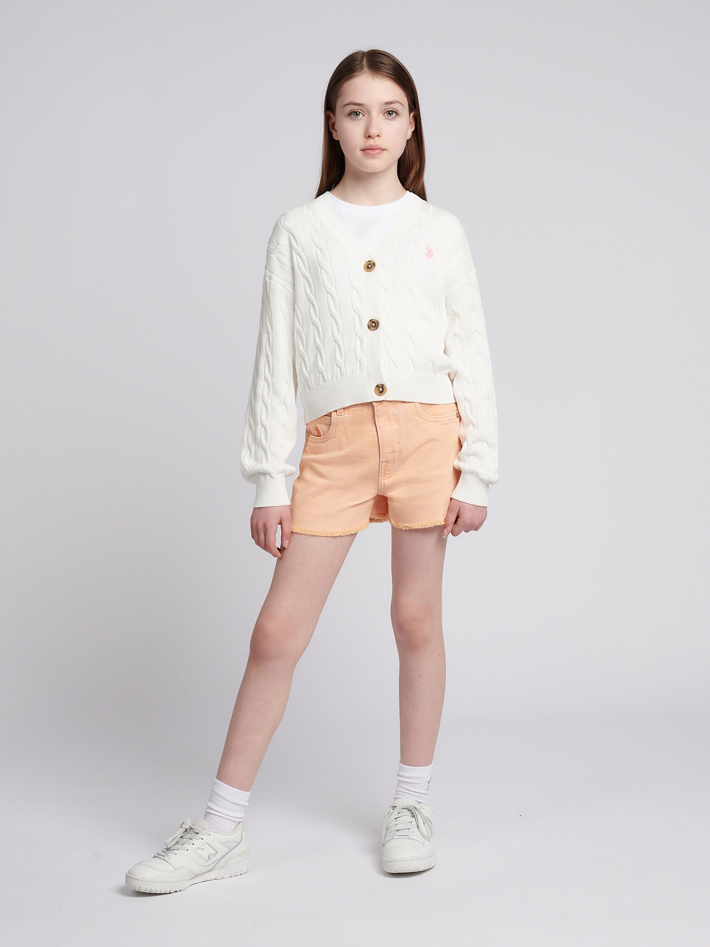 Girls Cable Knit Cardigan w Marshmallow