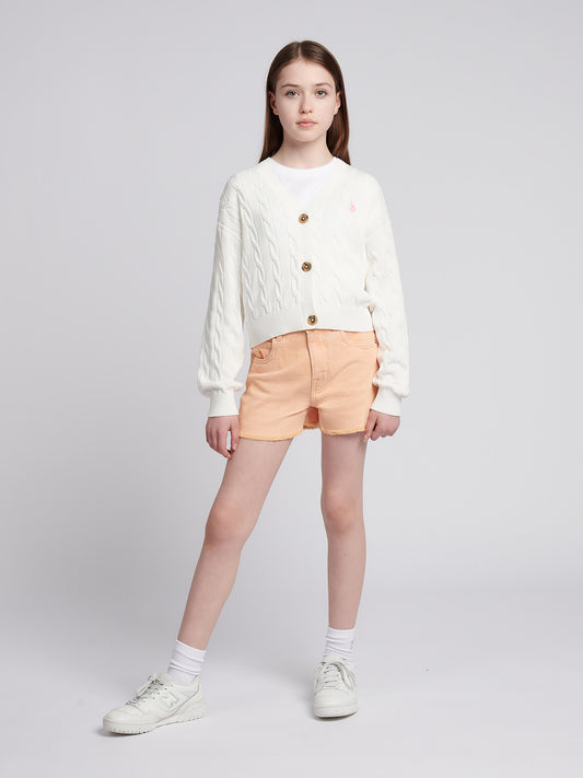 Girls Cable Knit Cardigan w Marshmallow