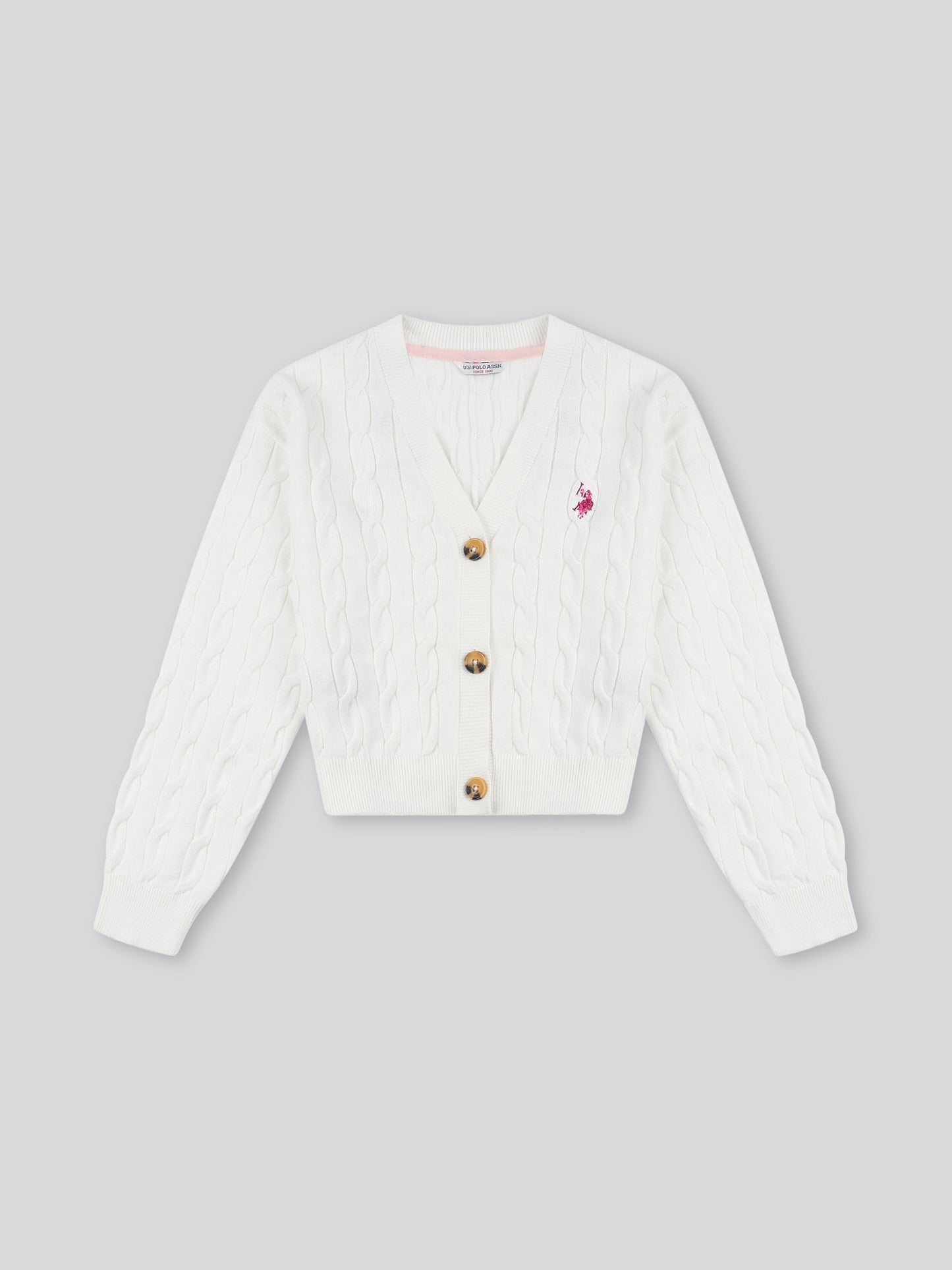 Girls Cable Knit Cardigan w Marshmallow